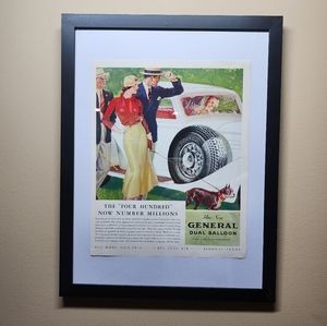 Framed Vintage General Dual Balloon Tire Ad 1938 Fortune Magazine 12x16 Black